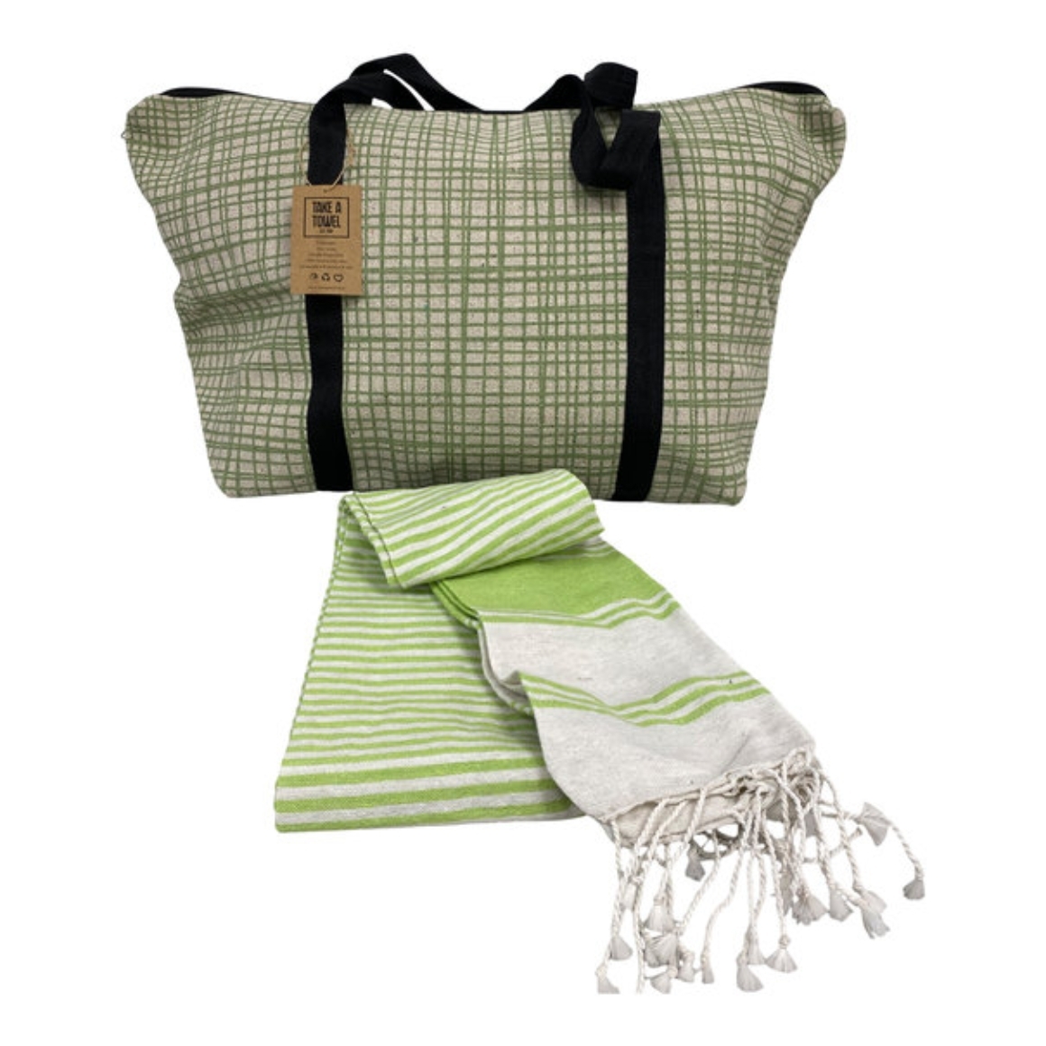 Stylový set plážové tašky + osušky HAMAM 75x150 cm, zelený, 100% bavlna Rodinné balení s akční cenou