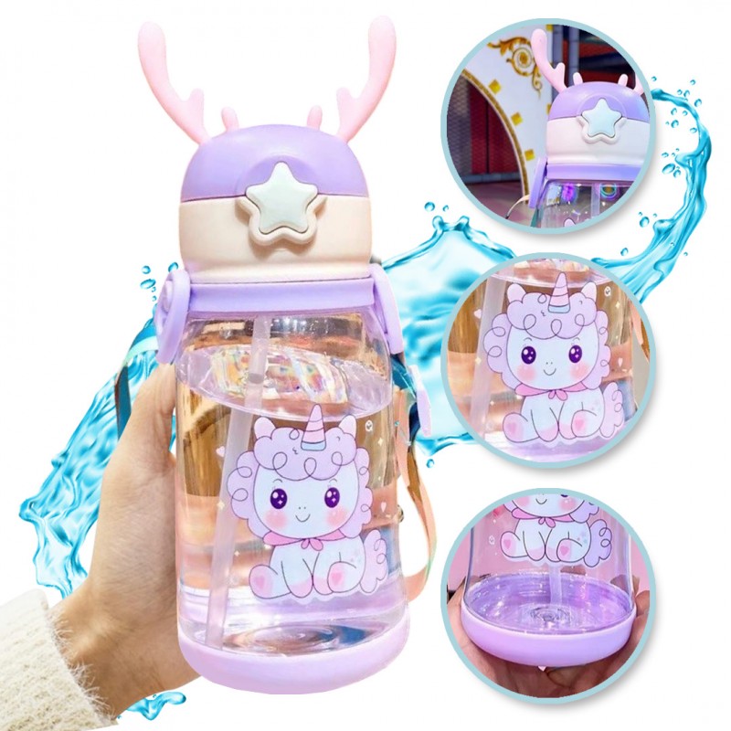 Dětská plastová láhev s brčkem UNICORN 600 ml