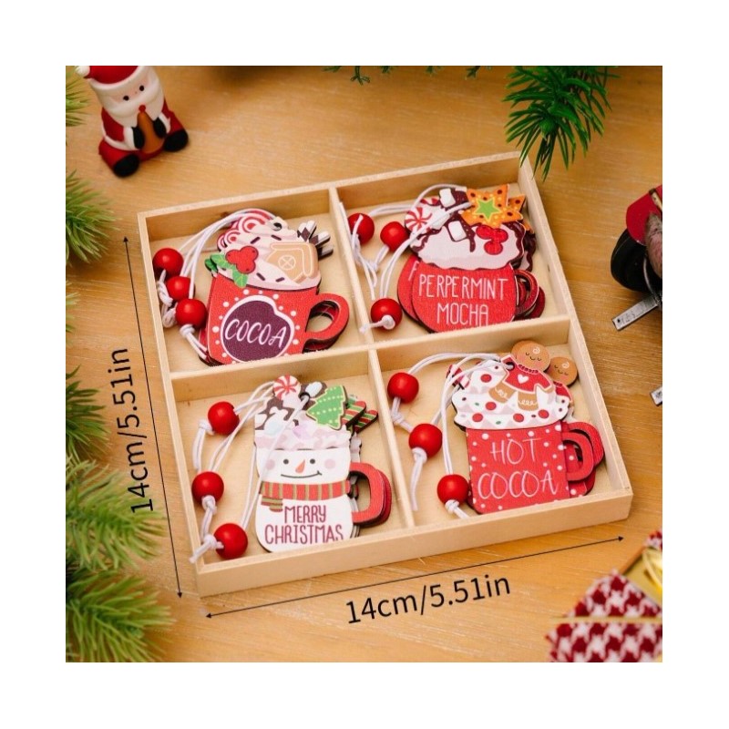 Sada vánočních dřevěných ozdob HOT DRINKS, 12 ks (obrázek 5)