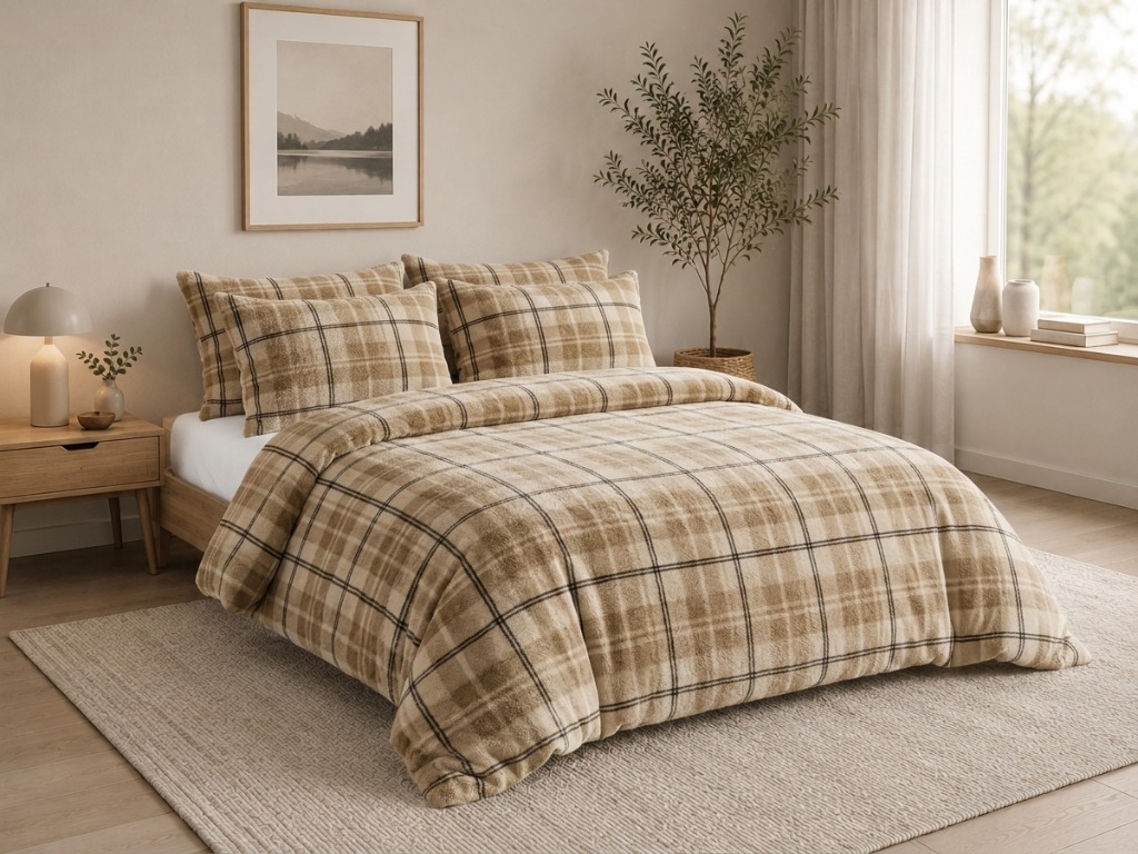 Mikroplyšové povlečení PLAID krémové Rozměr povlečení: 2 ks 70 x 90 cm | 200 x 220 cm (obrázek 4)