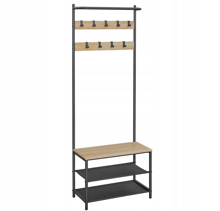 Kovová předsíňová stěna LOFT 180 cm, černá/dub sonoma