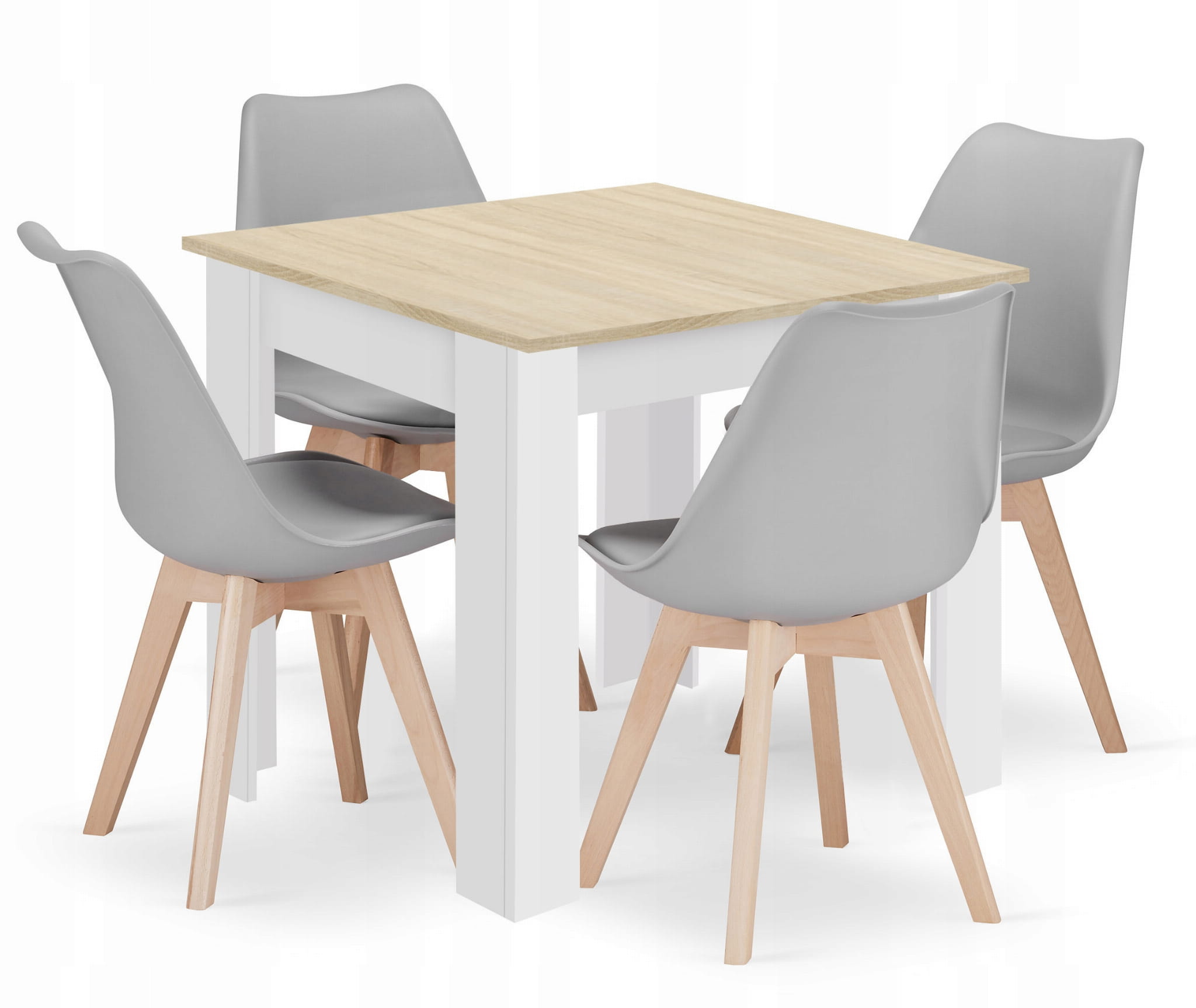 Jídelní set 1 + 4, stůl MADO 80x80 bílý + židle BALI MARK šedá