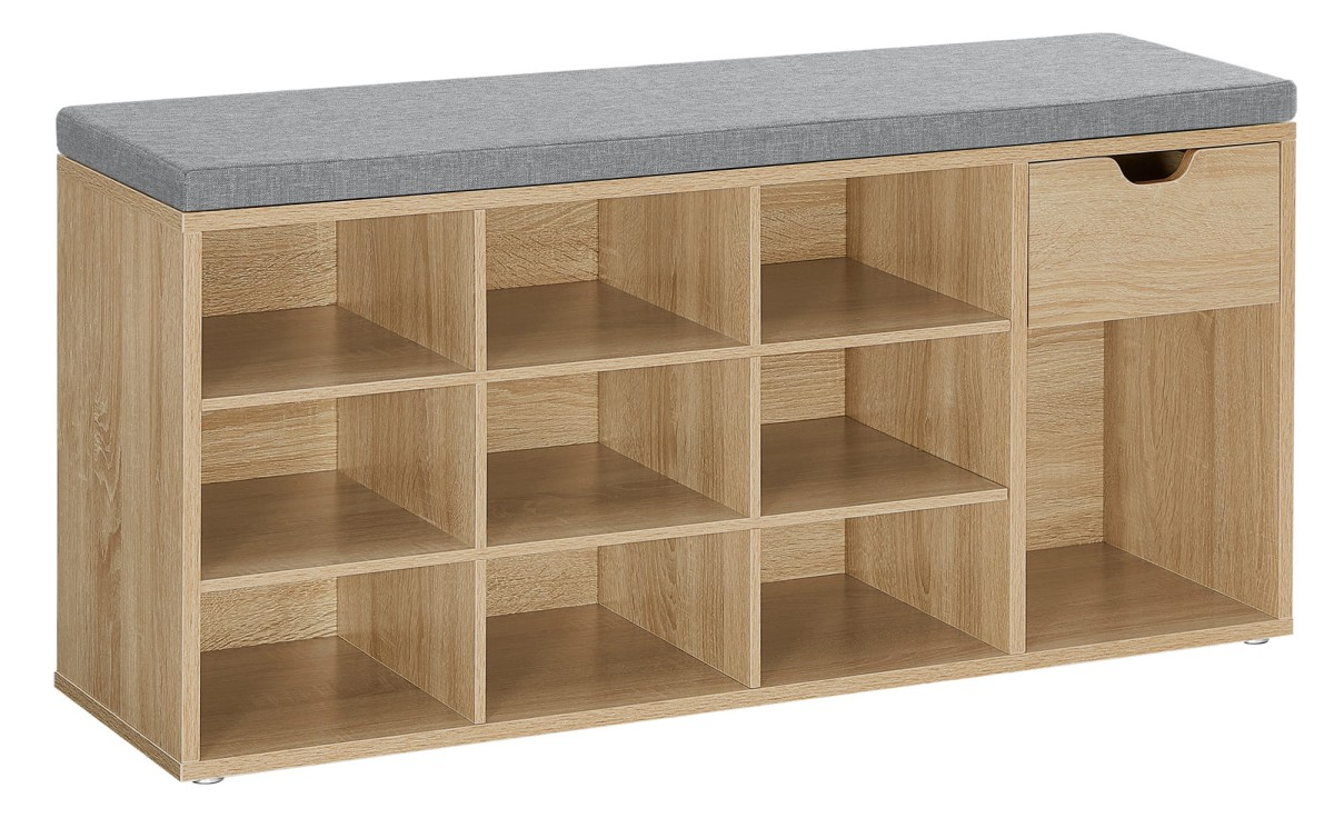 Botník s lavicí s šedým sedákem a zásuvkou WESO SONOMA 104x30x48 cm, 39x36 cm, kuchyňský podsedák na židli