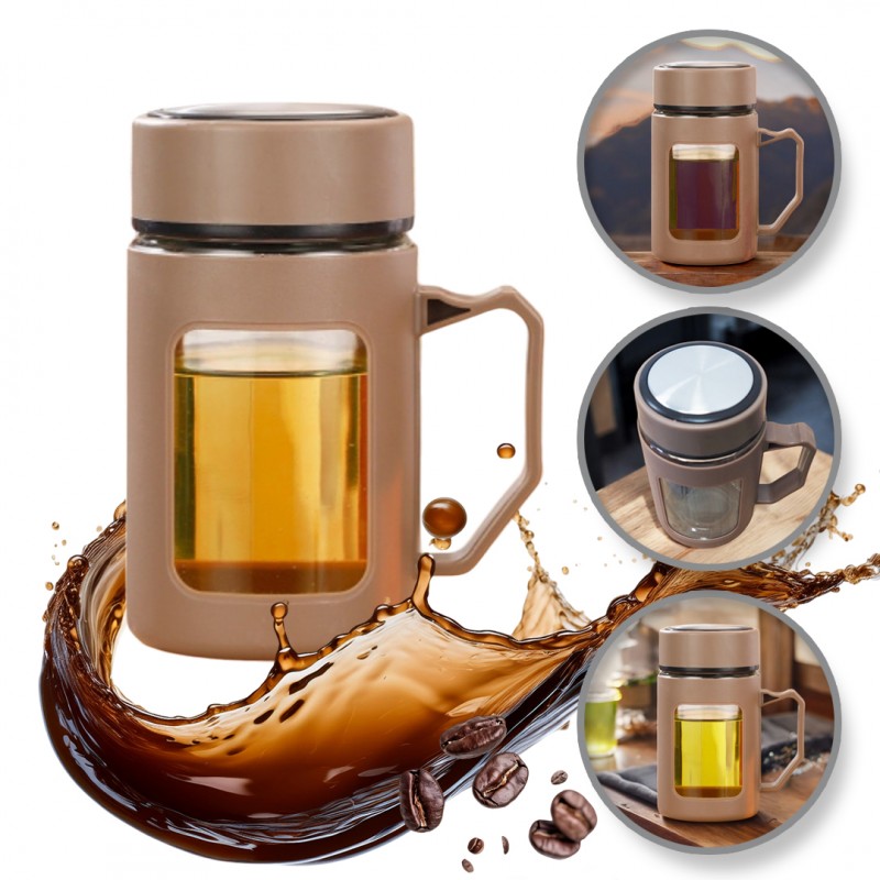 Skleněná láhev s uchem BREW 500 ml, hnědá