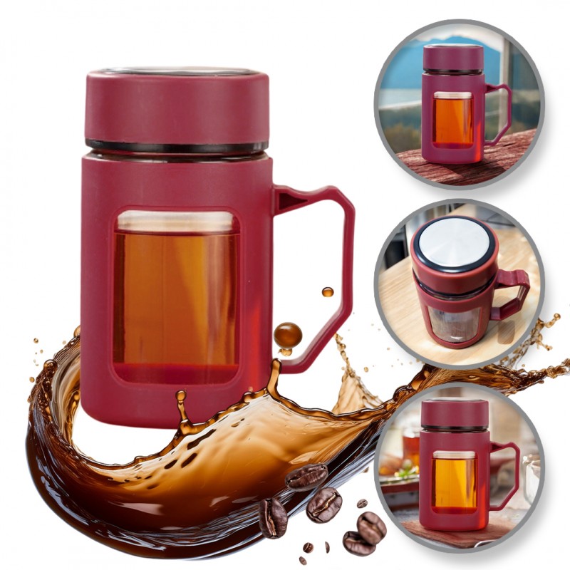Skleněná láhev s uchem BREW 500 ml, červená