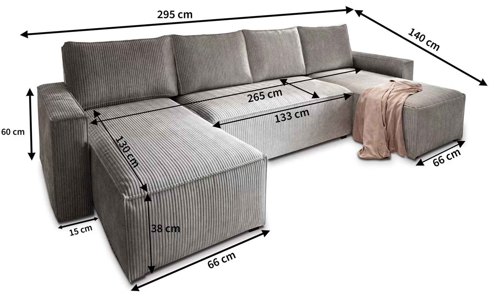 Světle šedá sedací souprava do U SMART COSARO 295x140 cm (obrázek 6)