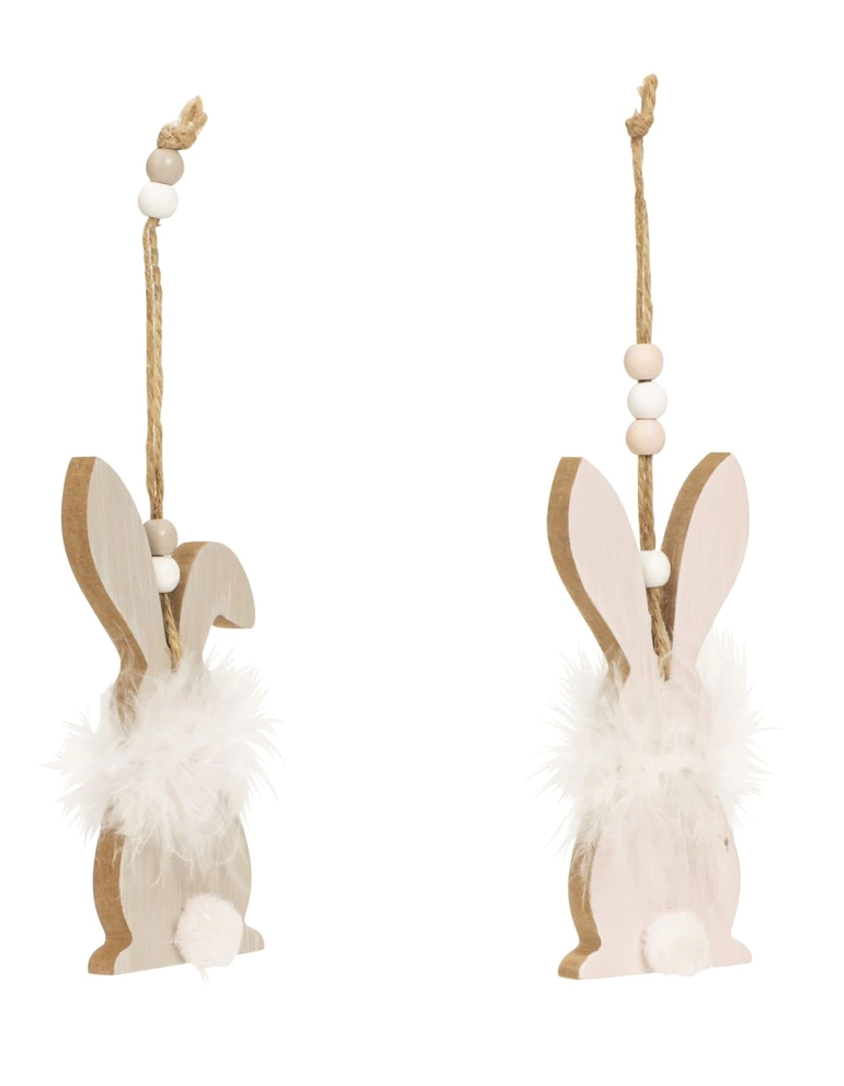 Závěsný dřevěný zajíček FLUFFY BUNNY 12 cm - více variant
