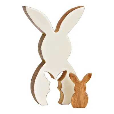 Dřevěný velikonoční zajíček HOPPYDUO sada 2 ks, 20 cm, bílý