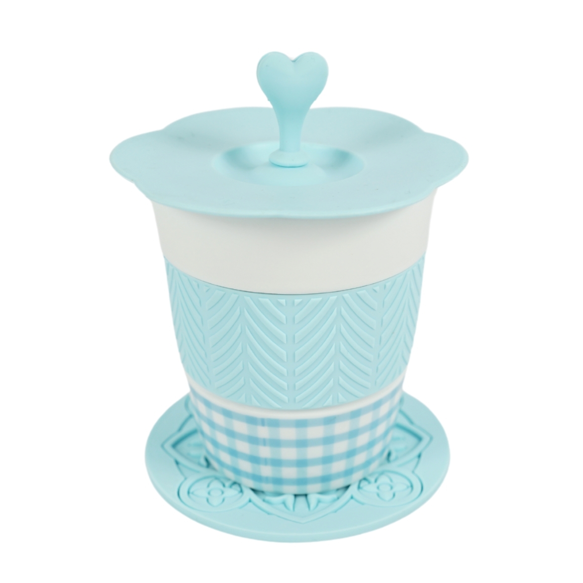 Porcelánový hrnek AQUELLE se silikonovými doplňky 280 ml, modrý
