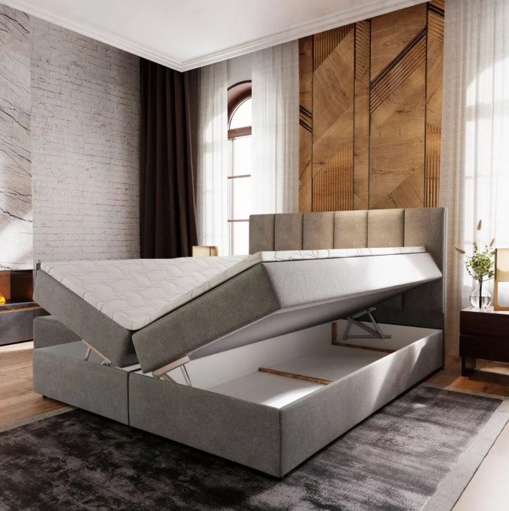Čalouněná postel boxspring MERALIS 180x200 cm béžová Matrace: Matrace Bonell pružinová (obrázek 5)