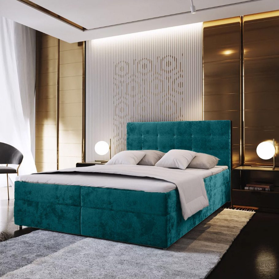 Čalouněná postel boxspring GLORIEN VELVET 180x200 cm tyrkysová Matrace: Matrace Bonell pružinová (obrázek 3)