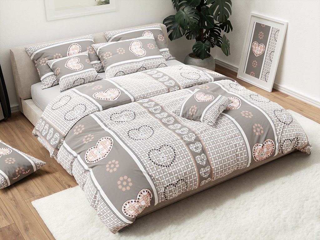 Krepové povlečení HEART RETRO šedé Rozměr povlečení: 70 x 90 cm | 140 x 200 cm