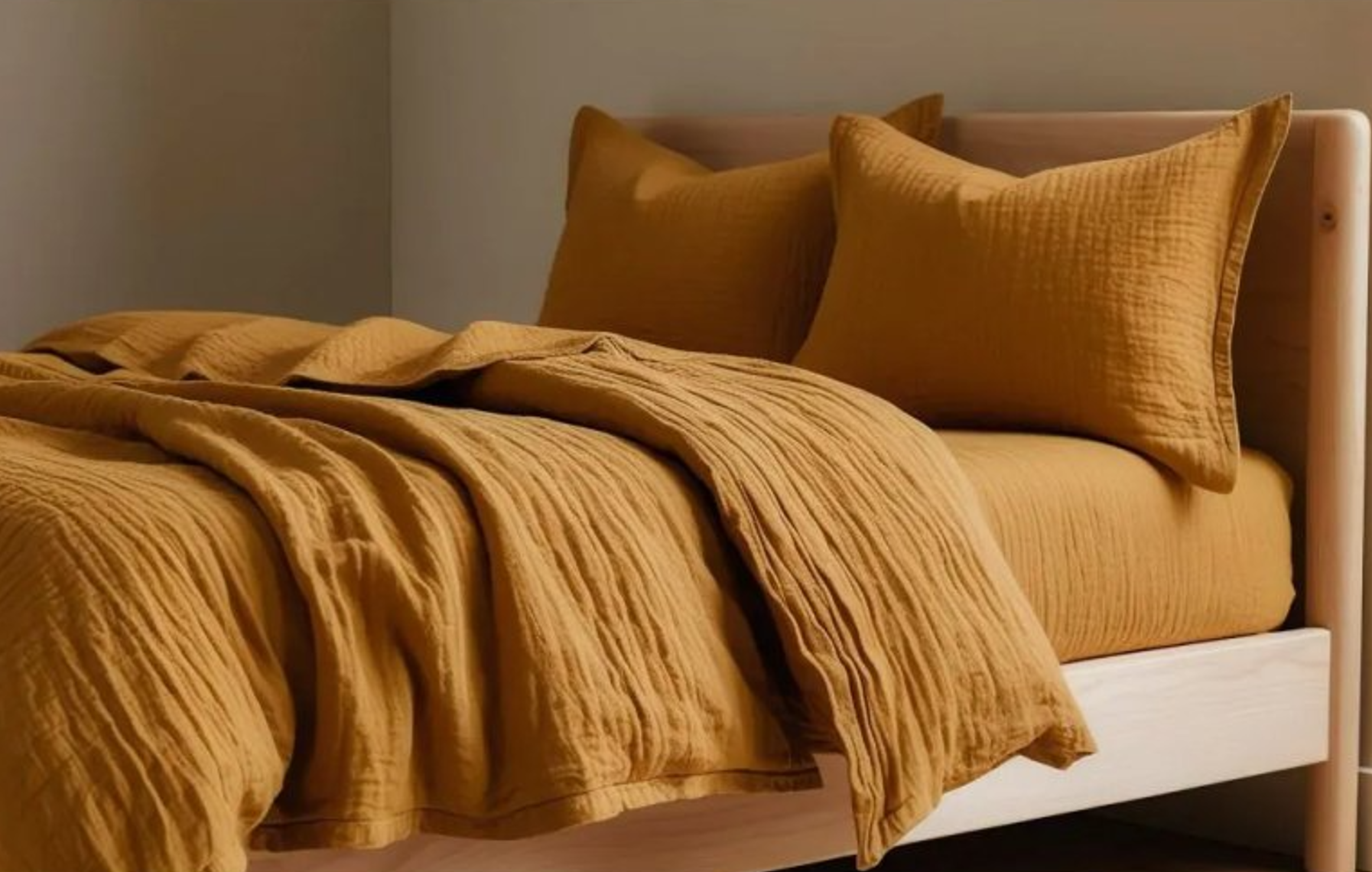 Mušelínové povlečení MOELLIN hořčicové Rozměr povlečení: 70 x 90 cm | 140 x 200 cm