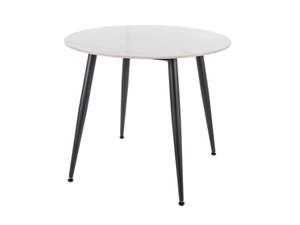 Kulatý jídelní stůl RION 90 cm s keramickou deskou, bílý mramor
