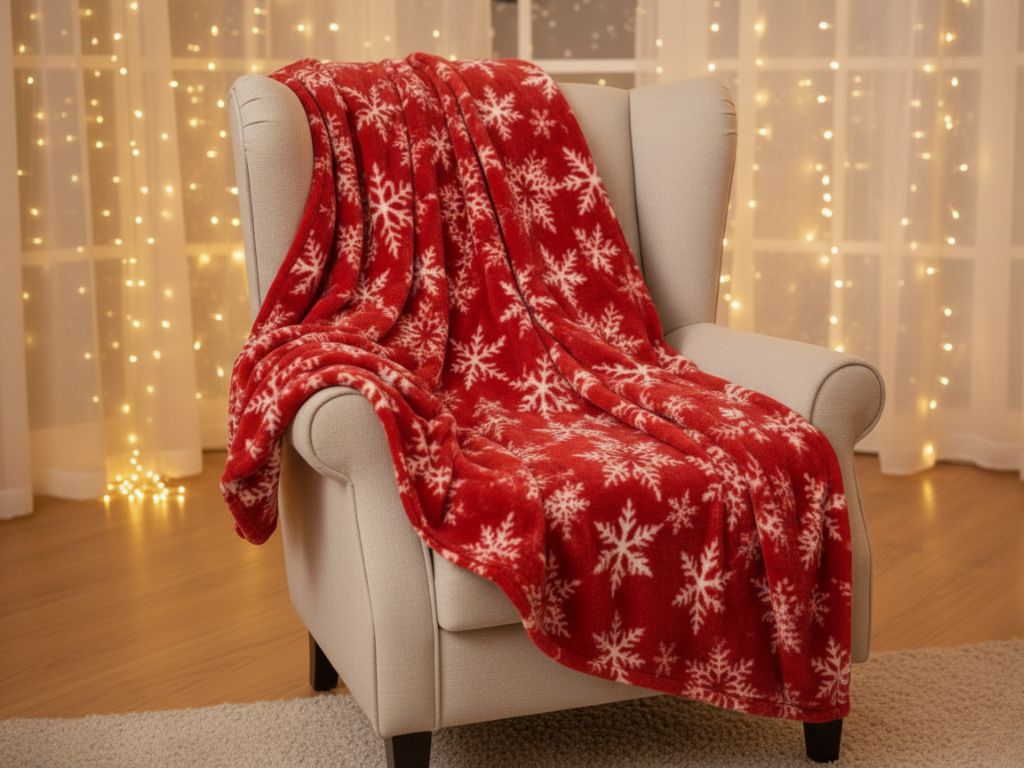 Vánoční mikroplyšová deka FROSTY FLAKES, červená Rozměr: 200 x 220 cm