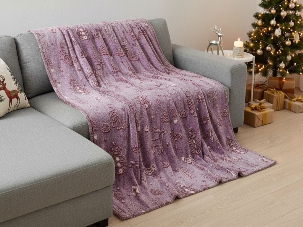 Svítící vánoční mikroplyšová deka PAINTY CHRISTMAS, vínová Rozměr: 150 x 200 cm