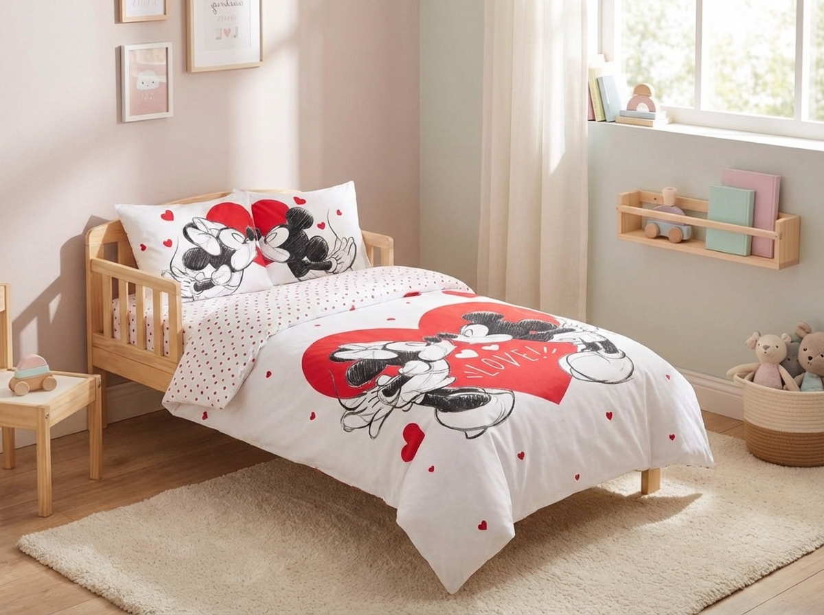 Dětské bavlněné povlečení MICKEY & MINNIE LOVE bílé Rozměr povlečení: 70 x 90 cm | 140 x 200 cm