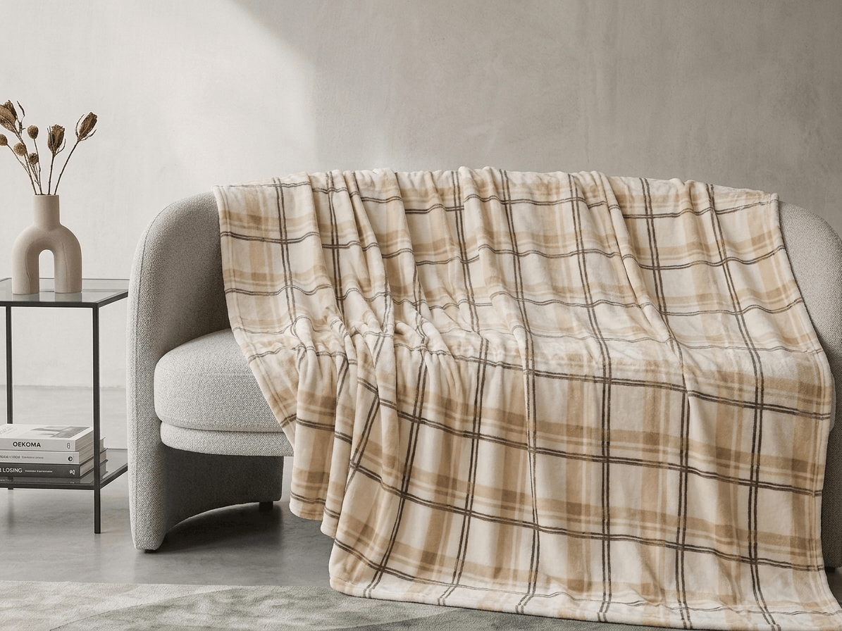 Mikroplyšová deka PLAID, krémová Rozměr: 150 x 200 cm