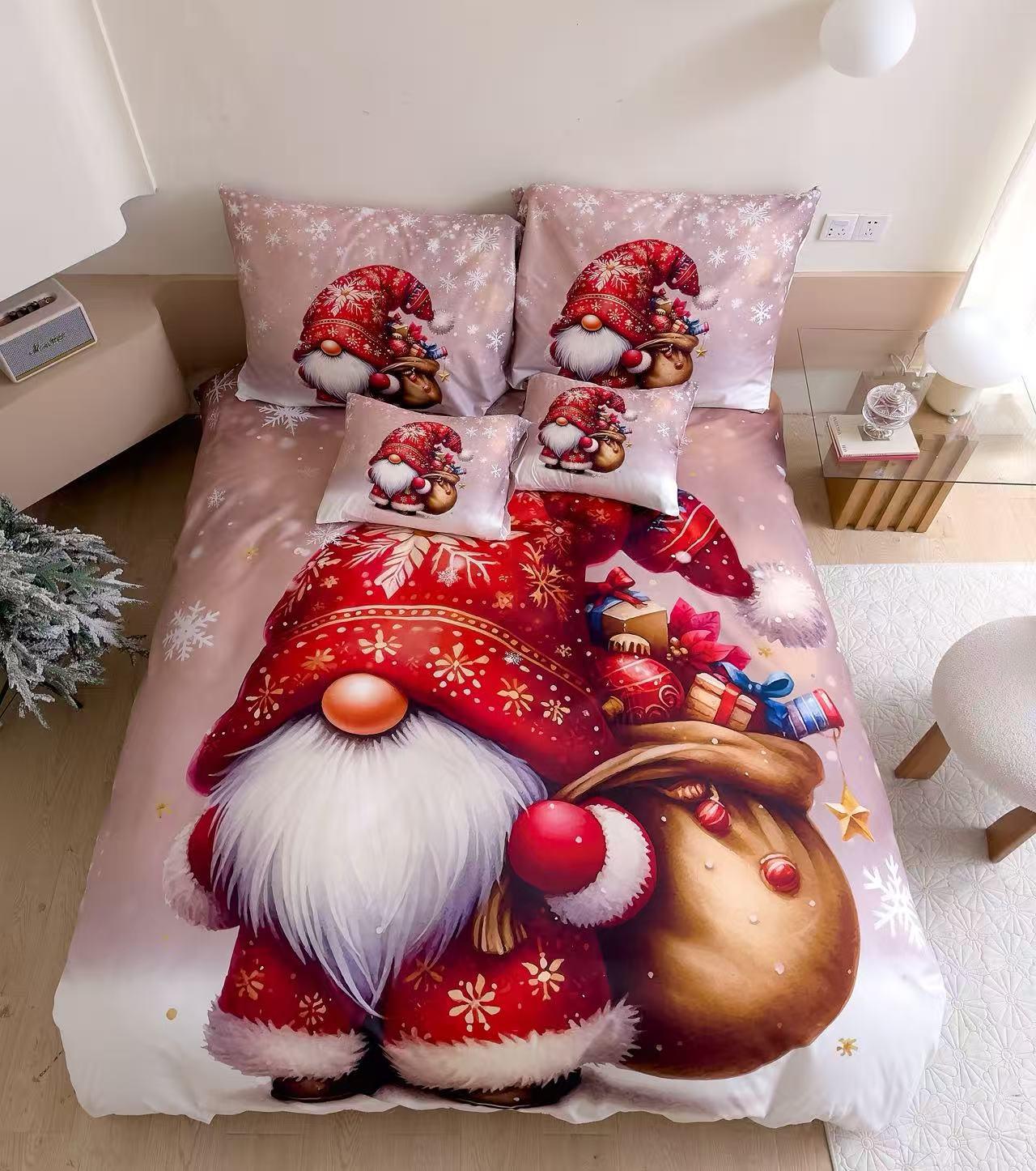 3D Bavlněné povlečení SANTA GNOME červené + povlak na polštářek 40x50 cm zdarma Rozměr povlečení: 70 x 90 cm | 140 x 200 cm