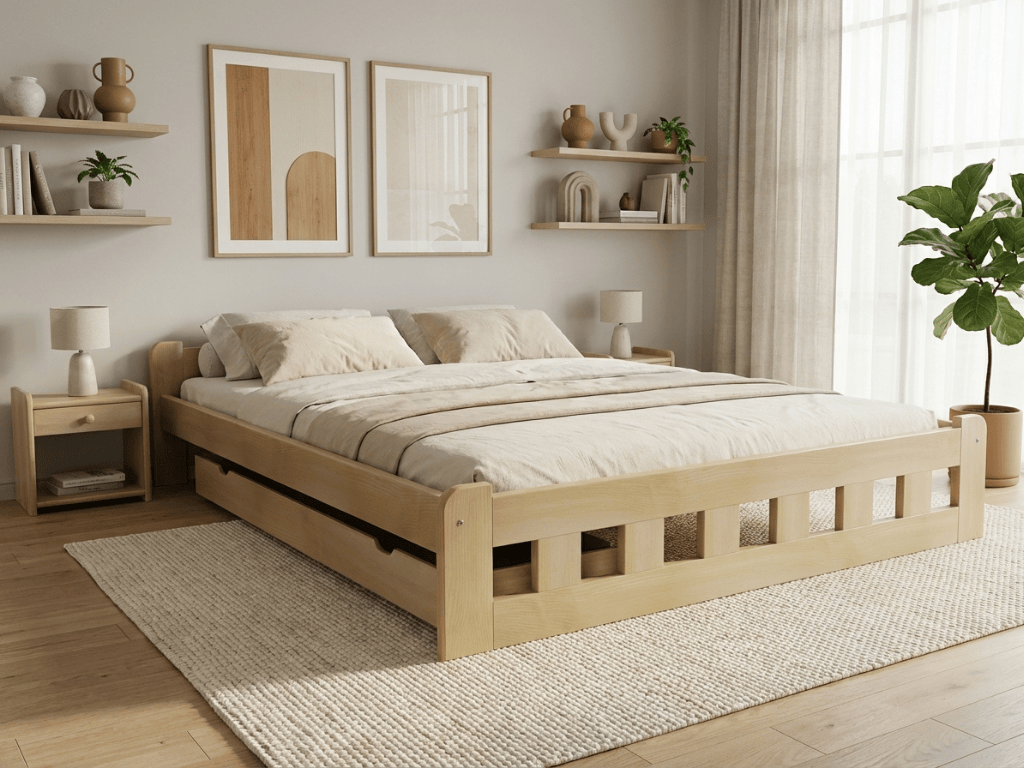 Postel Naomi zvýšená 160 x 200 cm, borovice Rošt: S lamelovým roštem, Matrace: Matrace Deluxe 10 cm