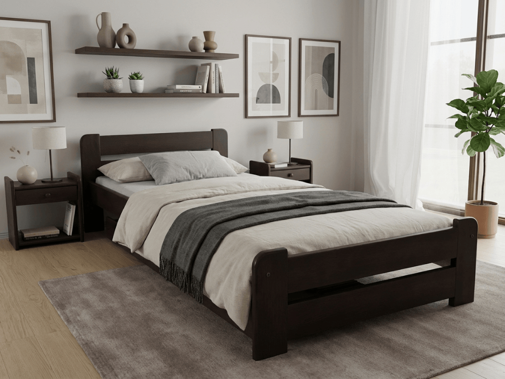 Postel Laura 90 x 200 cm, ořech Rošt: S laťkovým roštem, Matrace: Bez matrace