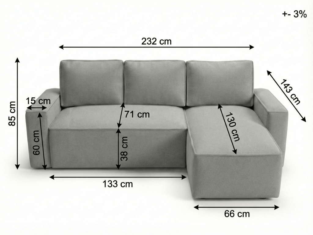 Rozkládací oboustranná sedací souprava do L SMART BOUCLE 232x143 cm, šedohnědá (obrázek 6)