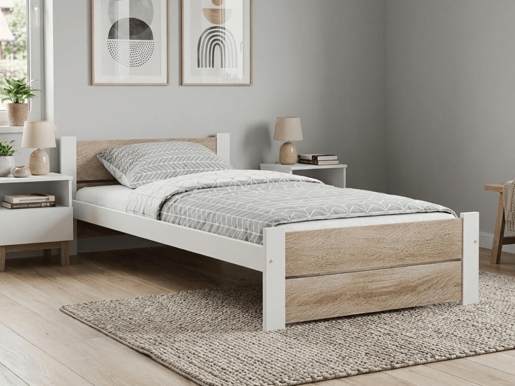 Postel IKAROS DOUBLE 80 x 200 cm, bílá/dub sonoma Rošt: S laťkovým roštem, Matrace: Matrace Sommera 18 cm