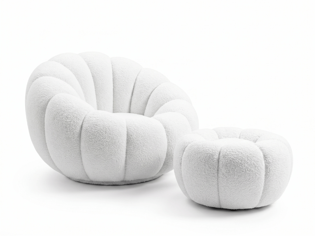 Otočné designové křeslo BLOOM s taburetem, bílá