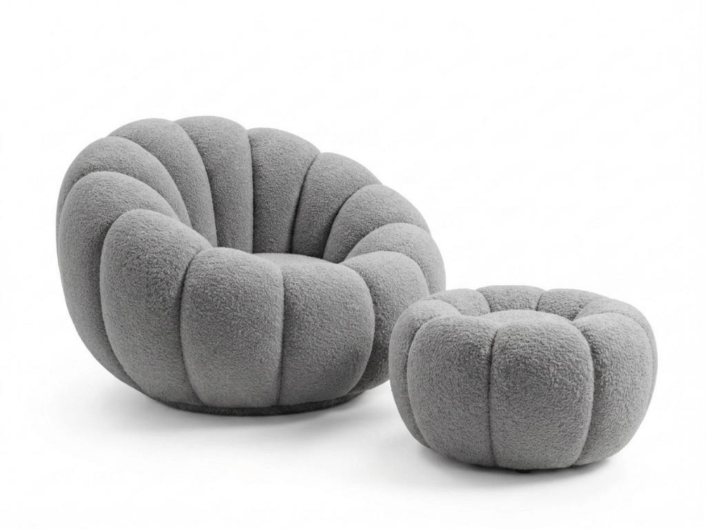 Otočné designové křeslo BLOOM s taburetem, šedá