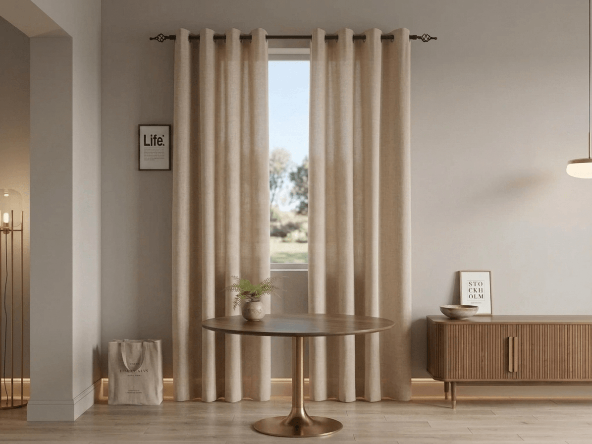 Závěs TAVIO 140x250 cm, světle béžový Zavěšení: Kovové kroužky