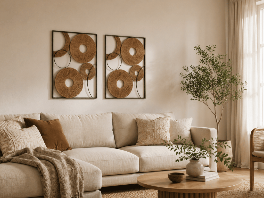 Sada 2 ks nástěnné dekorace CIRCLES kov 48x68 cm, hnědá