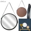 Černé kulaté zrcadlo s koženou rukojetí NAHAD Ø40 cm