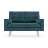 Petrolejová 2místná pohovka MANDI VELVET s dřevěnými nohami