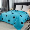 Přehoz na postel CORAZON modrý se srdíčky – elegantní vzhled