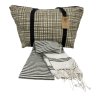 Stylový set plážové tašky + osušky HAMAM 75x150 cm, khaki, 100% organická bavlna