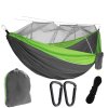 Pohodlná šedo-zelená houpací síť HENSAR s moskytiérou pro 2 osoby