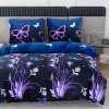 Teplé povlečení mikroplyš VIOLET BUTTERFLY tmavě modré s květinovým motivem