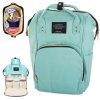 Prostorný tyrkysový batoh MIREL s možností připevnění na kočárek, vhodný na výlety i do práce.