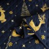 Přehoz na postel GOLDEN DEER tmavě modrý s vánočním vzorem