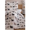Povlečení z Renforcé bavlny PATTERNED CATS béžové s roztomilým vzorem koček