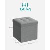 Taburet OTTOMAN s prošíváním – šedý úložný box na drobnosti, knihy nebo deky s nosností do 130 kg