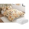 Sada mikroplyšového povlečení COLORED CATS krémové + prostěradlo mikroplyš SOFT 180x200 cm bílé, dvoulůžko