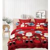 Červené povlečení SANTALAND z mikrovlákna s postavičkami Santy a elfů