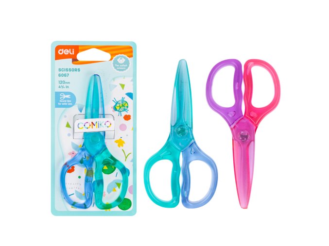 Nůžky dětské 120mm COMIKO plastové DELI E6067 mix