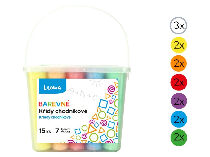 Křídy chodníkové 15ks barevné, box LUMA