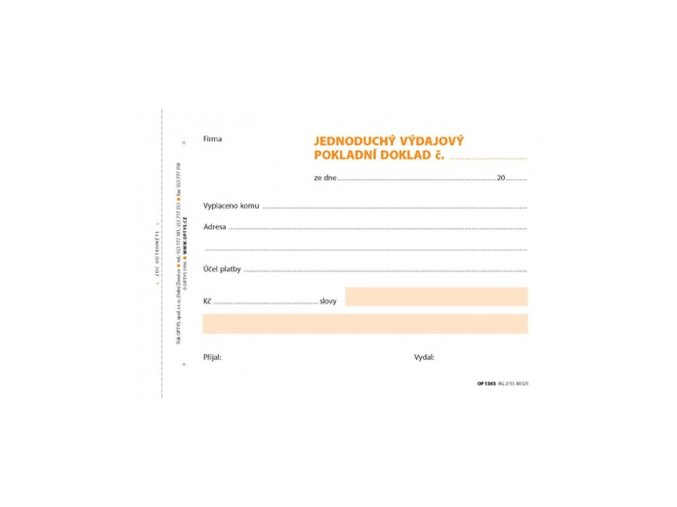Výdajový pokladní doklad samopropis, A6, 100 listů