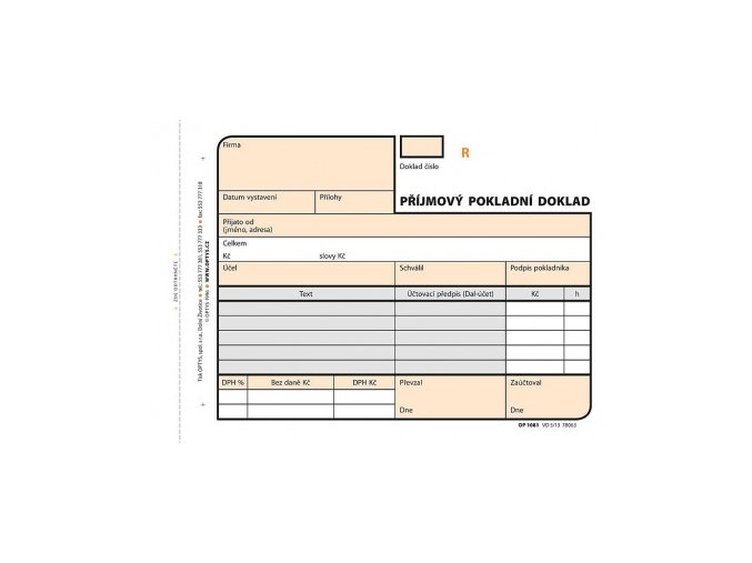 Příjmový doklad A6 číslovaný samopropis, 2x50listů