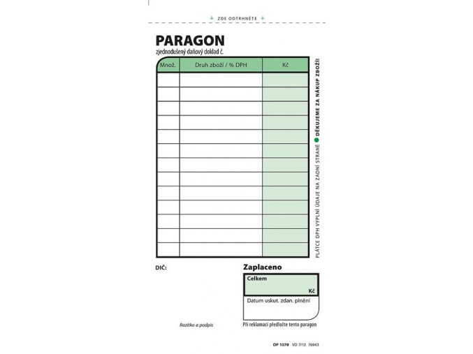 Obchodní paragon nečíslovaný 100listů