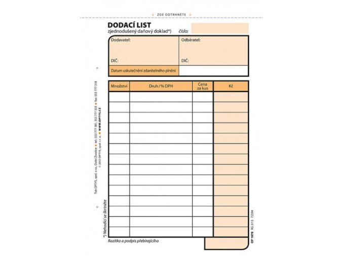 Dodací list A6 samopropis 100 listů