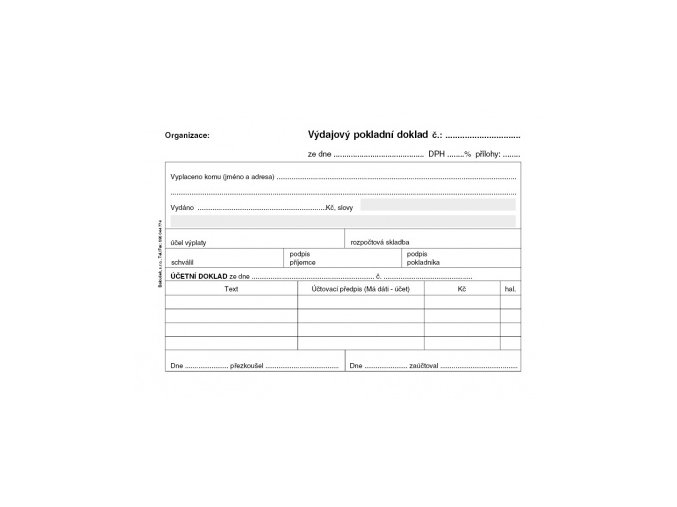 Výdajový pokladní doklad pro PU A6,50 listů